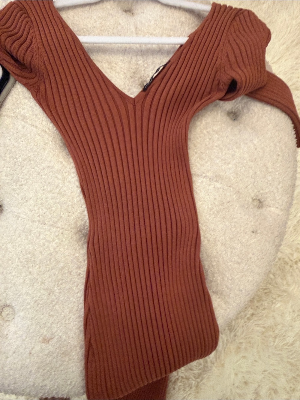 naked wardrobe Copper Ribbed V-Neck Long Sleeve Midi Dress - Picture 3 of 3